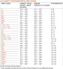 Simms G3 Stockingfoot Wader Size Chart Guided Fly Fishing