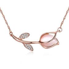 Rose Gold Rhinestone Faux Opal Rose Flower Necklace 120 Mxn Liked On Polyvore Featuring Jew Rose Gold Jewelry Valentine Necklace Jewelry Rose Gold Necklace
