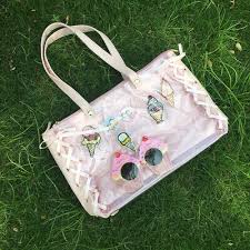 Harajuku Clear Ita Bag Mise Tote Bag Ribbon Can Badge Keychain Girl Shoulder Bag Ebay