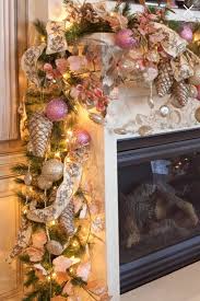 Gorgeous Christmas Mantle Garland With Pink Gold Silver Ornaments Ribbon Pinecones Leaves Christmas Garland Mantle Christmas Mantle Christmas Garland