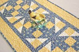 Quilted Summer Table Runner Yellow Denim Blue Flowers Table Runners Wedding Summer Table Runner Quilted Table Runners