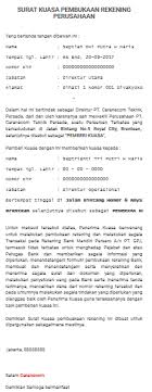 Contoh Surat Kuasa Pembukaan Rekening Baru Perusahaan Caranecom