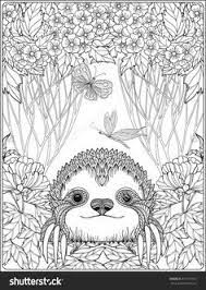 The sloth designs contained within this fantastic book are created by our in house artists, each hand picked by us here at adult coloring world to ensure fantastic quality. Cute Sloth In Forest Coloring Page For Adults Shutterstock 475196059 Animal Coloring Pages Coloring Pages Parrots Art