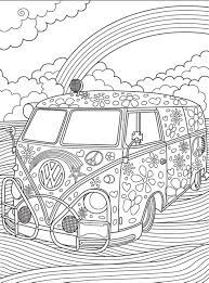 Add your own psychedelic designs and hippie flower power to this volkswagen vw bus minivan adult coloring page. Hippie Van Coloring Pages Shefalitayal