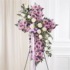 Colors and tones of roses may. 1 800 Flowers Peace And Prayers Standing Cross Lavender Seattle Wa