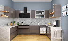 The island of this beautiful kitchen has a distressed and sand through application applied to it. Modular Kitchen Chimney Designs Design Cafe