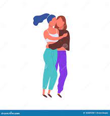 Cartoon Lesbian Enamored Girl Hugging Feeling Love Vector Flat  Illustration. Colorful Same Sex Couple Standing Together Stock Vector -  Illustration of character, flat: 182809358