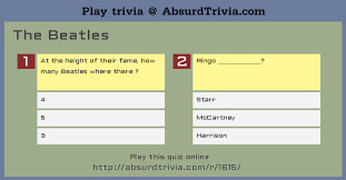 Let's play the game with the music lovers and have some good time. Trivia Quiz The Beatles