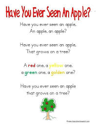 Ll Game Give Each Friend An Coloured Apple And As They Hear Their Colour They Run To The Other End Do The I Preschool Apple Theme Apple Song Classroom Songs