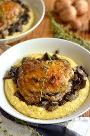 Braised Chicken Thighs With Mushrooms And Creamy Polenta