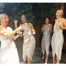 Shona Joy Knot Draped Dress Oyster With Images Bridesmaid Pictures Bridesmaids Photos Neutral Bridesmaid Dresses