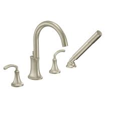 Quite pricey, but i could not find the look i wanted in a less expensive faucet. Moen Ts964bn Icon Two Handle High Arc Roman Tub Faucet With Hand Shower Brushed Nickel