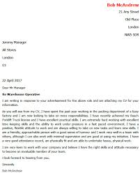 Job Application Letter For Warehouse Operative Lettercv Com