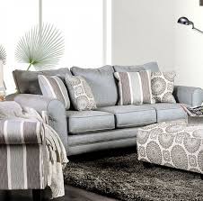 The classic nailhead trim is silver as pictured and the 2 accent pillows are included. Furniture Of America Misty Blue Gray Sofa Sm8141 Sf Esencia Home Furnishing Bakersfield Ca