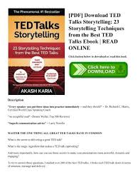In these powerful ted talks on communication, you'll learn new, more effective ways to interact with others. Pdf Download Ted Talks Storytelling 23 Storytelling Techniques From The Best Ted Talks Ebook Read