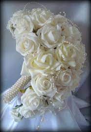 View in gallery then beef up the top of your floral foam a little by adding about four more of your second foliage around the top. Teardrop Brides Bouquet In Artificial Foam Roses And Pearls With Diamante Sparkle Elegant Modern Bridal Bouquet Flowers Wedding Bridal Bouquets Bride Bouquets