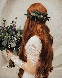 Hair Goals From Our Bride Caitlyncope Weddinghair Hairgoals Floralcrown Redhead Modest Modestbr Red Hair Brides Wedding Hair Down Long Hair Styles