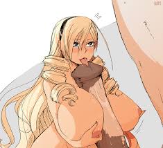 gats (nougats), celia kumani entory, walkure romanze, bad id, bad tumblr  id, 10s, 1girl, animal penis, bestiality, between breasts, blonde hair,  blue eyes, blush, breasts, breasts squeezed together, drill hair, fellatio,  grabbing