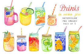 Watercolor Drinks In Mason Jars Mason Jar Clip Art Mason Jar Drinks Cute Food Drawings