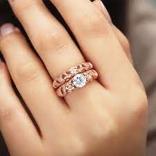 Vancaro Rose Gold Flower With Butterfly Designer Wedding Ring Set Unique Diamond Rings Gold Diamond Wedding Band Blue Engagement Ring Aquamarines