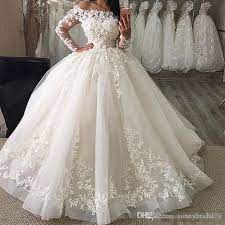 Discount Said Mhamad Bridal Dresses 2017 Jewel Long Illusion Sleeves Sheer Neck Wedding Gowns With Lace Applique Back Zipper Custom Made Wedding Gown Designer D Long Sleeve Ball Gown Wedding Dress