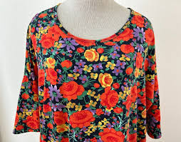 Lularoe Irma top size L tunic short sleeve orange roses longer back floral 