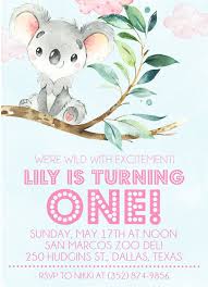 Girls Pink Koala First Birthday Party Invitations Birthday Party Stickers Animal Birthday Party 1st Birthday Party Invitations