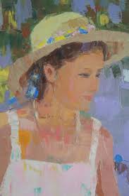 Pang Jen "Girl wtih Guitar" Original Modernist Expressionism Oil Painting