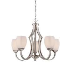 Home Decorators Collection 5 Light Brushed Nickel Chandelier With Etched White Glass Shades 17425 The Home Depot Brushed Nickel Chandelier Home Decorators Collection Chandelier