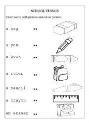 English Worksheet School Things Kids School Supplies English Activities For Kids Kindergarten Worksheets
