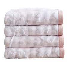 Bath mats in white and wheat. Great Bay Home Roselyn 100 Cotton Floral Jacquard 4 Pack Hand Towel Set White Pink Target
