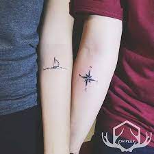 Cute Ship And Compass Tattoos For Couples Best Couple Tattoos Matching Couple Tattoos Matching Tattoos