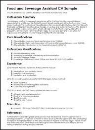 There are 3 main resume formats: Food And Beverage Assistant Cv Example Myperfectcv