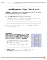 Student exploration for gizmo answer key chemical equations. Pdf Student Exploration Rna And Protein Synthesis Michael Estes Academia Edu