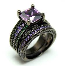 Black And Purple Promise Rings Black Ring Women Engagement Wedding Anniversary Promise Rings Unique Gothic Set Purple Amethyst Green Steampunk Jewelry Women Rings Black Rings Unique Rings