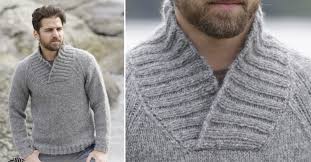 Patons hooded jacket (for men) Aberdeen Knitted Sweater With Shawl Collar Free Knitting Pattern