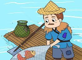 nelayan dan kana ilustrasi illustration ikan mas