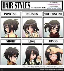Mikasa S Hairstyles Which One Suits Her Best Anime Attack On Titan Attack On Titan Attack On Titan Funny Attack On Titan Anime
