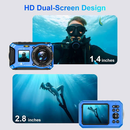 4K Underwater Camera 33FT Waterproof Dual Screen Compact Digital Camera