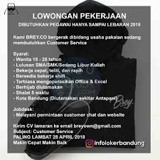 Cicalengka no.308, antapani kidul, antapani, kota bandung, jawa barat 40395 telepon: Lowongan Kerja Brey Co Bandung April 2018