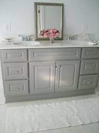 Patio deck hot tub designs. Diy Custom Gray Painted Bathroom Vanity From A Builder Grade Cabinet Painted Vanity Bathroom Bathroom Vanity Makeover Bathroom Vanity