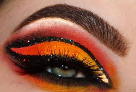 Black And Yellow Eyeshadow Makeup Eyeshadow Orange Red Yellow Shadow Green Eyes Nyx Makeup Black Glitter Orange Makeup Makeup Smoky Eye