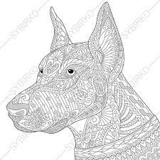Dog, dog paws and dog bowl; Coloring Page For Adults Digital Coloring Page Doberman Dog Etsy Animal Coloring Pages Dog Coloring Page Animal Coloring Books