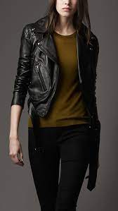 Burberry Cropped Leather Biker Jacket Black 1995 00 Leather Jacket Girl Leather Jackets Women Casual Winter Outfits