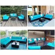 Kinbor 7pcs Outdoor Patio Furniture Sectional Pe Rattan Wicker Rattan Sofa Set With Aqua Cushions Walmart Com Backyard Furniture Patio Furniture Layout Outdoor Patio Furniture