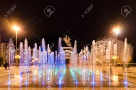 Скопје) is de hoofdstad van macedonië. Dancing Fountains Illuminated At Nigth On Square Macedonia In Stock Photo Picture And Royalty Free Image Image 75045582