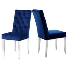 meridian furniture 732navy c juno dining chair navy tufted velvet on chrome steel legs set of 2 in 2021 velvet dining chairs dining chair upholstery blue velvet dining chairs