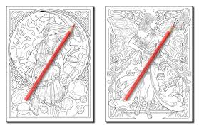 Graceful period motifs appear in the backgrounds. Art Nouveau An Adult Coloring Book With Fantasy Women Mythical Creatures And Detailed Designs For Relaxation Summer Jade Amazon De Bucher
