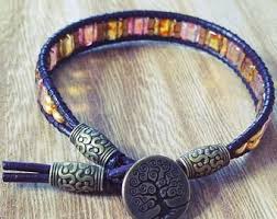 Bracelet Wrap Rose Jaune Cuir Noir Boho Cadeau Bouton Bronze Verre De Boheme Fait Avec Amour Bracelets Leather Bracelet Mens Bracelet
