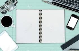 Hardcover010 is a novel in hardcover form with a printed sleeve laying down on a flat surface at 45°. Top View Of Open Leather Book And Office Mockup Technology Equipment Stock Photo Picture And Royalty Free Image Image 55638101